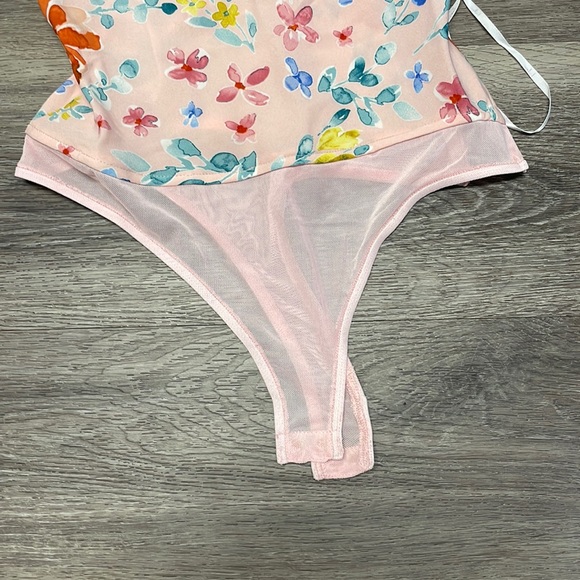 Botanical Bombshell Pink Floral Print Cowl Neck Bodysuit - Picture 9 of 9